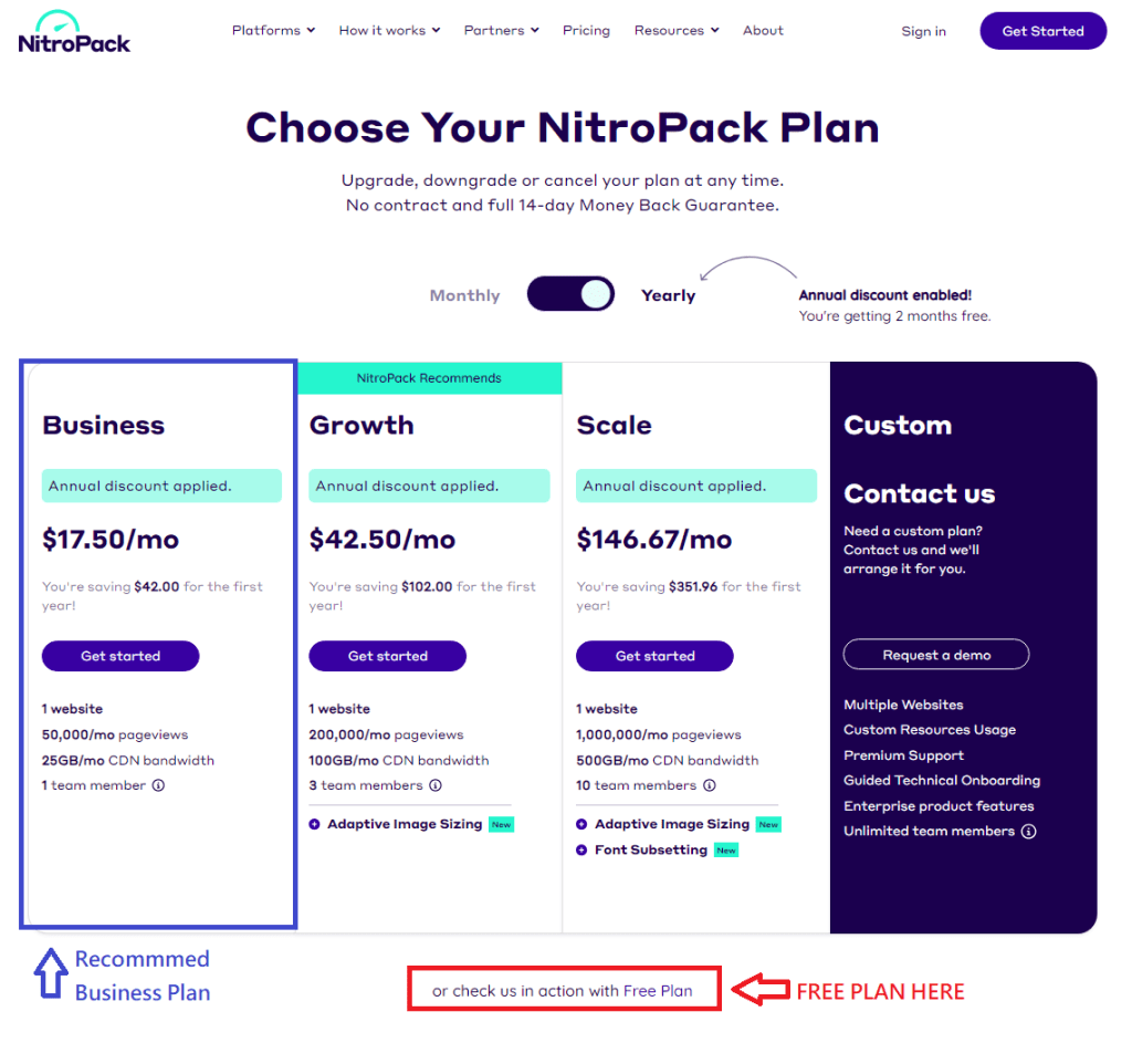 NitroPack: Choose the plan that best fits your needs